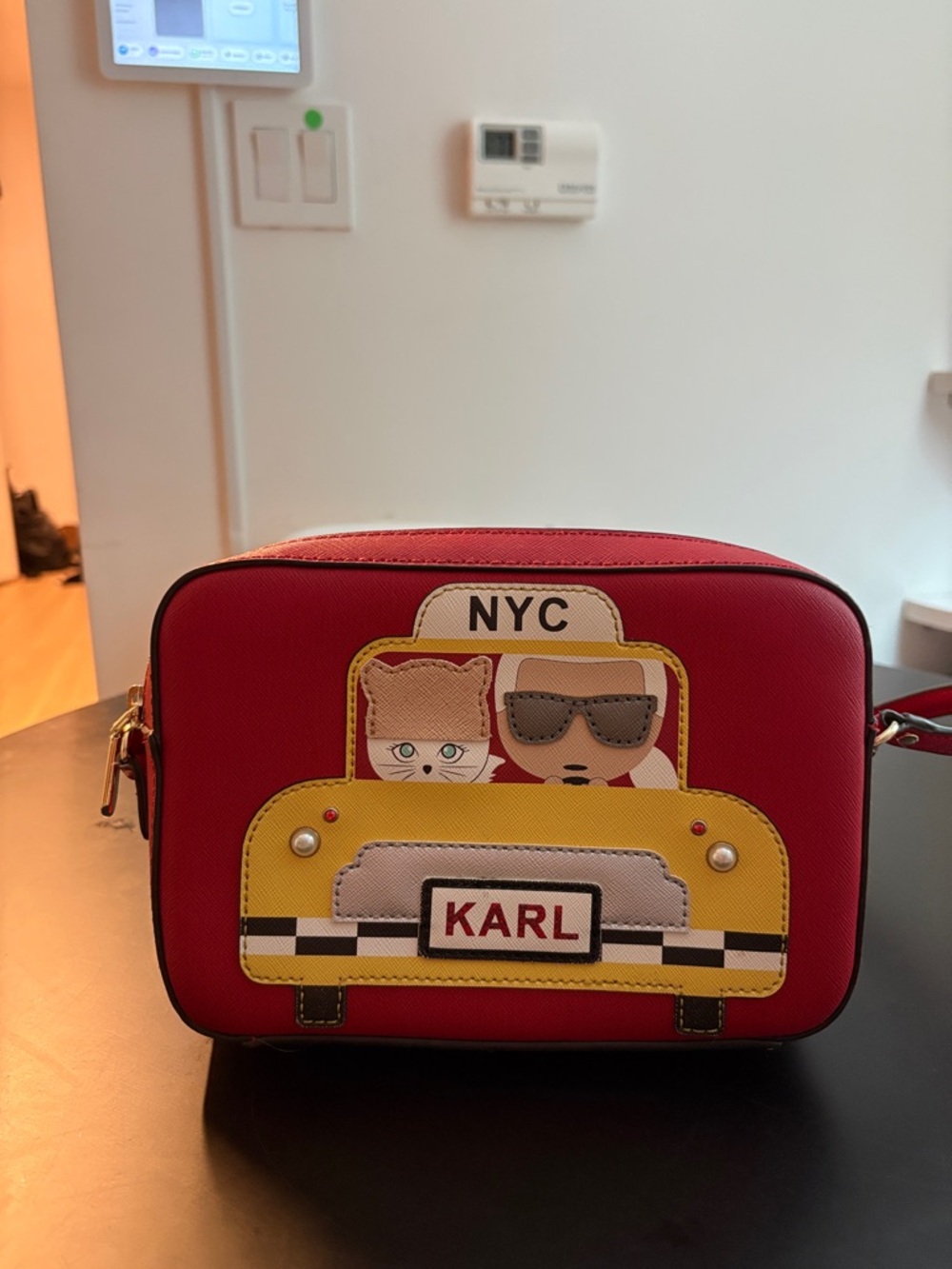 Karl Lagerfeld Red and Yellow NYC Taxi Patch Crossbody Bag